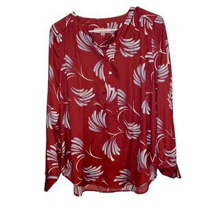 Women’s Loft dark rust red with blue long sleeve blouse careewear work novelty